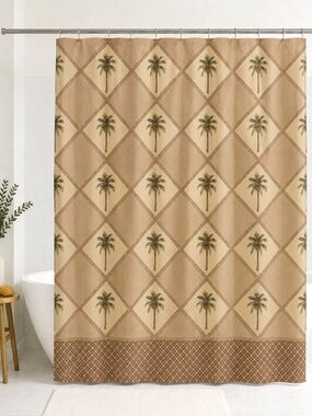 shower curtain Springs Global palm trees bamboo all cotton 67x70 tan green cream
